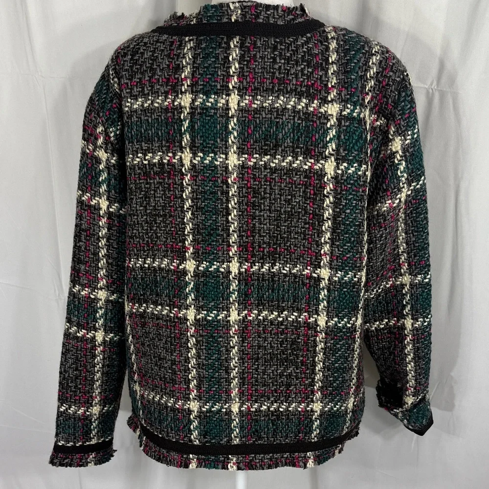 ANTHROPOLOGIE PLAID TWEED BLAZER JACKET L - Picture 9 of 11
